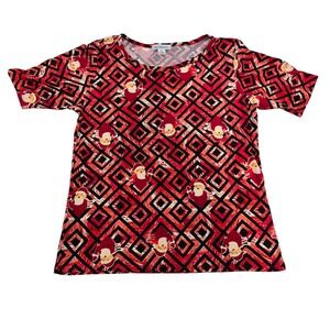 Liz Claiborne Womens XXL Red Black Santa Geometric Christmas Holiday T-Shirt